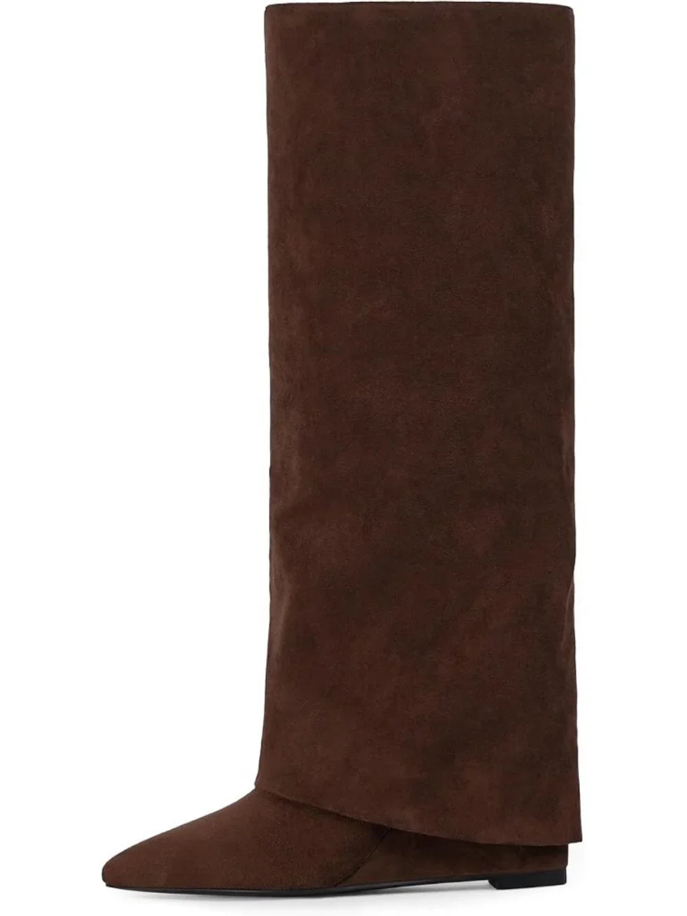 Women's Suede Chocolate Wedge Heel Pointed Toe Faux Leather Over The Knee Boots